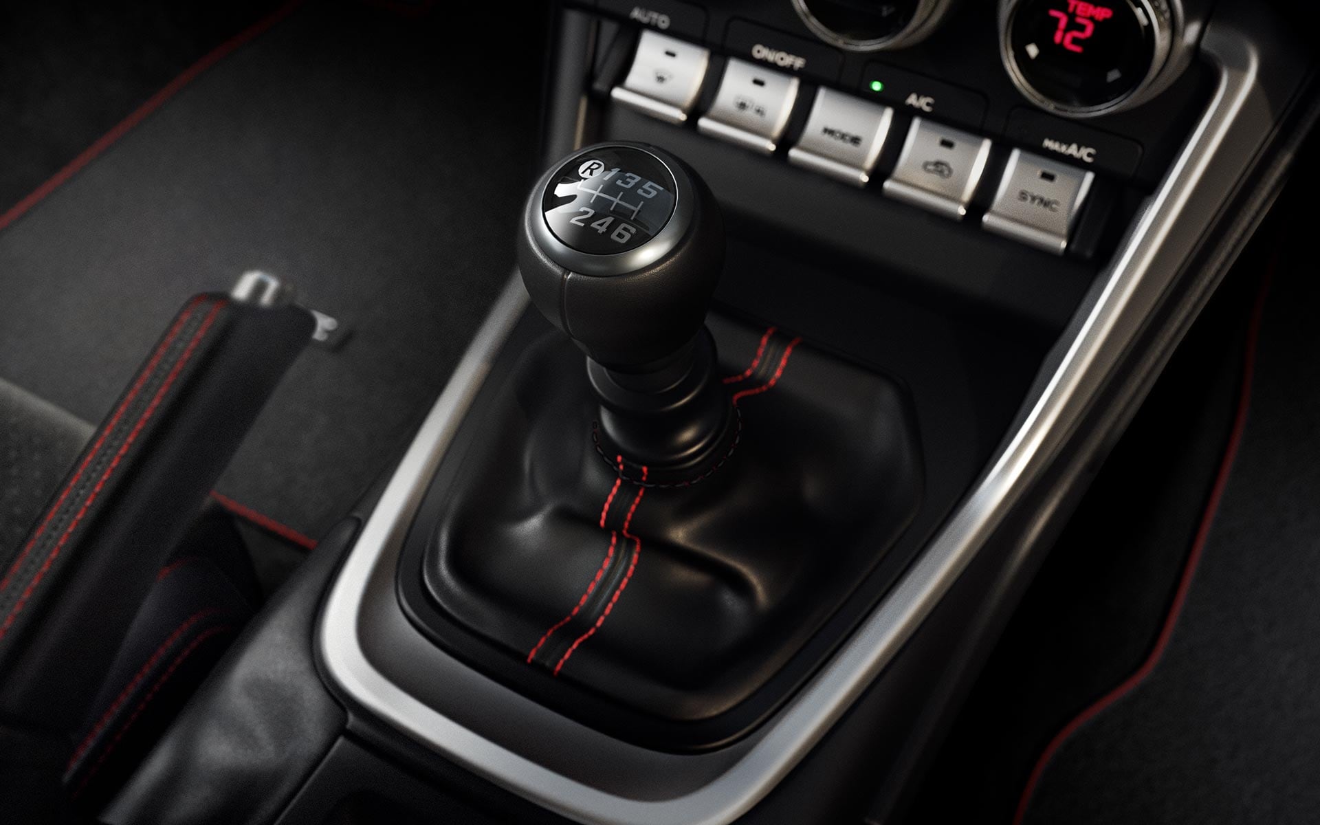 A close up of the 6-speed manual transmission on the 2022 Subaru BRZ.